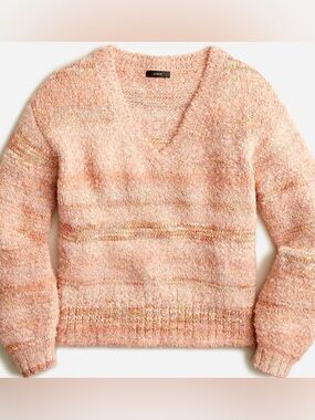 J. Crew Puff-sleeve V-neck wool-blend sweater in space dye